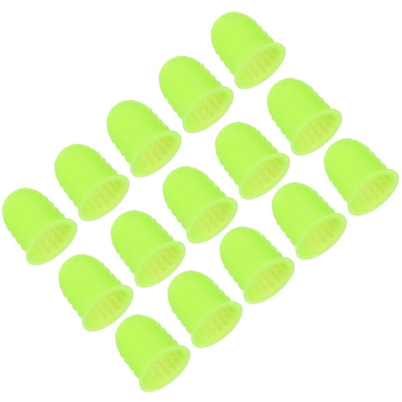 Uxcell Rubber Finger Tips, 15 Pack Silicone Thumb Fingertip Protector Finger Cots Covers Guard Pads Thimble Grips for Office Counting Sewing, Grass Green Medium Size
