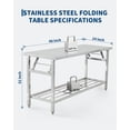thumbnail image 3 of Heavy-Duty Stainless Steel Folding Table with Undershelf – Portable Work Table for Kitchen, Restaurant, Home, or Catering – Collapsible Metal Workbench, Two Tiers, 48x24 in, 3 of 18