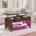 thumbnail image 3 of PPorfamilia 42" Lift Top Coffee Table, 3 in 1 Center Table with Storage, LED Lighting and Power Outlets for Living Room, Oak Gray, 3 of 11