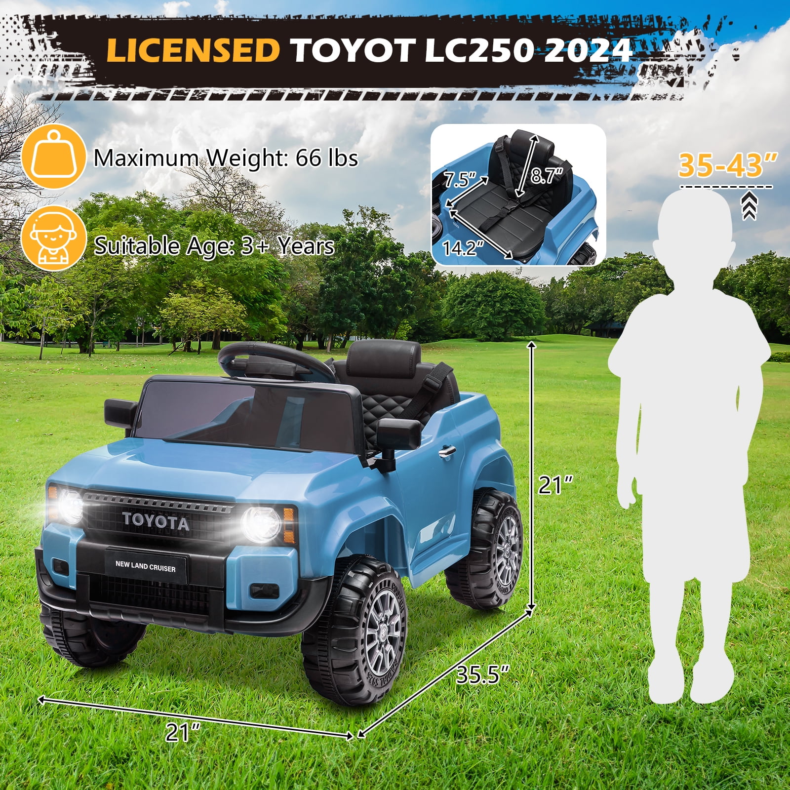 UBesGoo 12V Ride On Car Toys, Licensed Toyota Kids Powered Electric Car with Remote Control for Girls Boys, Blue