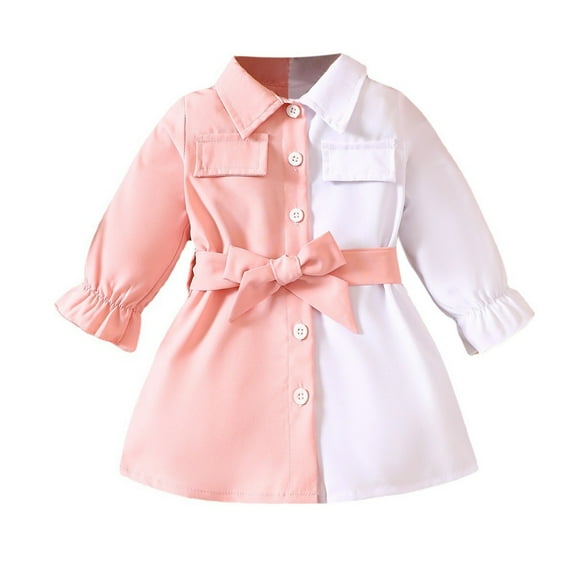 Coerni Toddler Kids Baby Girls Summer Casual Long Sleeved Stand Up Collar Solid Color Patchwork Dress Party Princess Dress Clothes 4t Dress