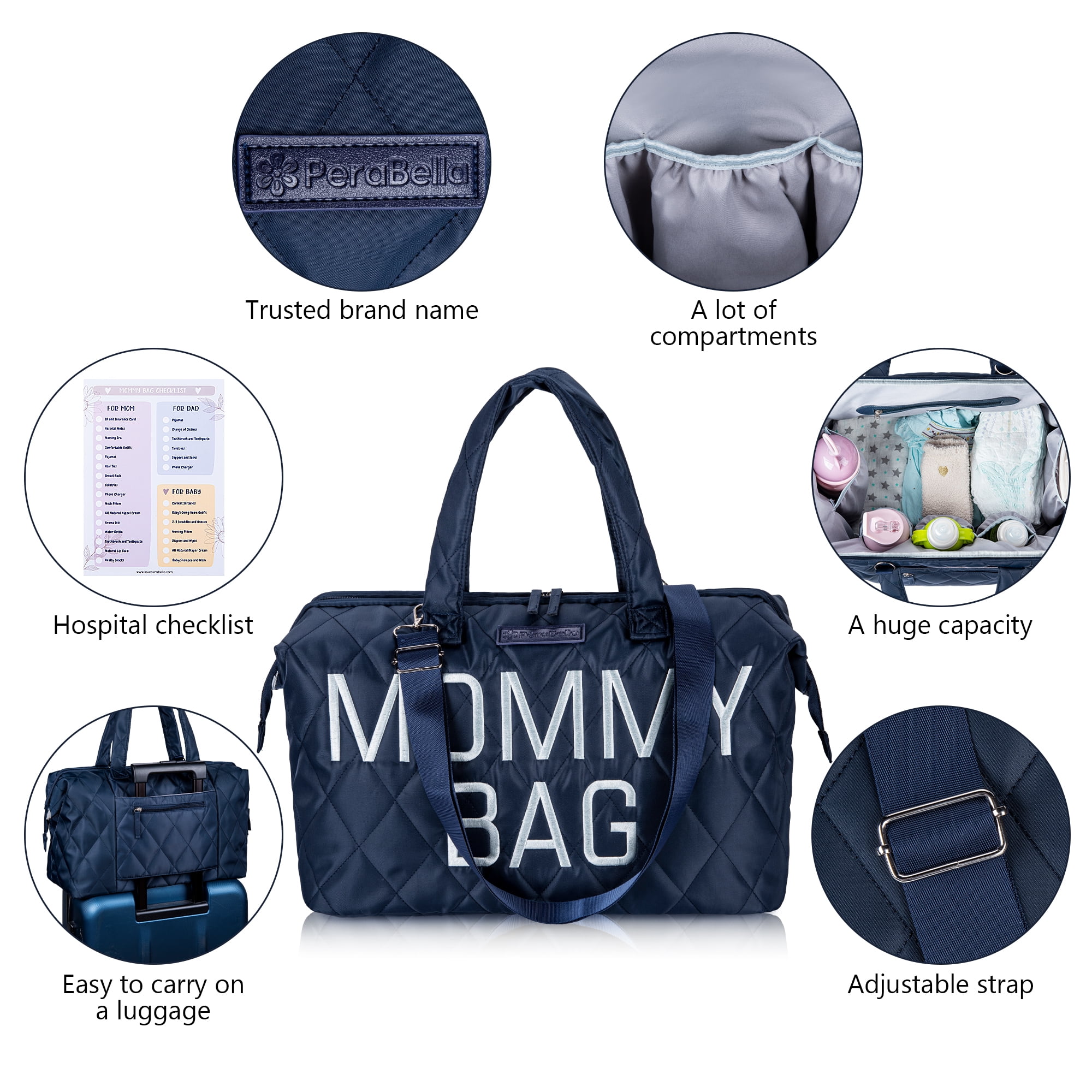 Houseables Mommy Bag, Hospital Bags for Labor and Delivery, Baby Diaper  Tote, 3 Piece, 15.7 x 8 x 10.6, Navy Blue, Nylon, Mom Essentials Duffle