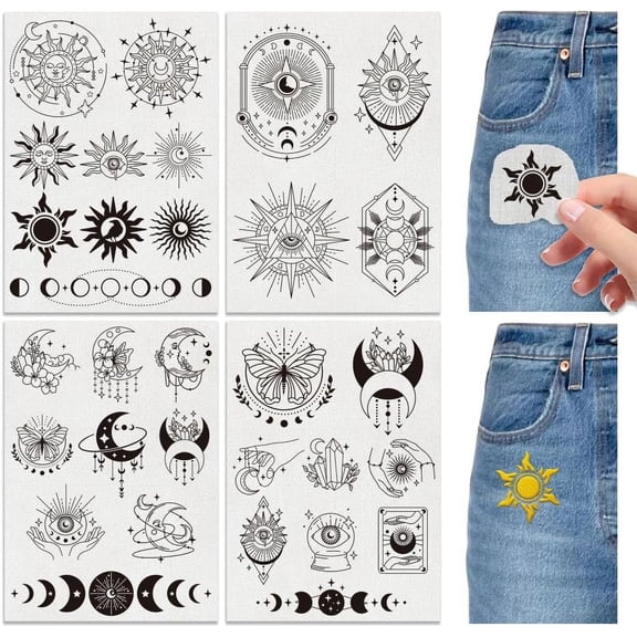 4 Sheets Sun Moon Water Soluble Embroidery Stabilizers 11.69x8.27 Inches Stick and Stitch Embroidery Paper Adhesive Embroidery Transfer Paper for Shirts Coats Bags