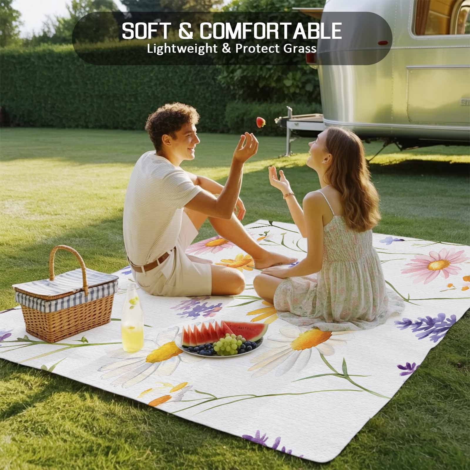 Fsddascl Pink Yellow Daisies Outdoor Rug for Patio/Deck/Porch, Non-Slip Large Area Rug 4 x 6 Ft, Spring Farmhouse Botanical Floral Indoor Outdoor Rugs Washable Area Rugs, Camping Rug Carpet