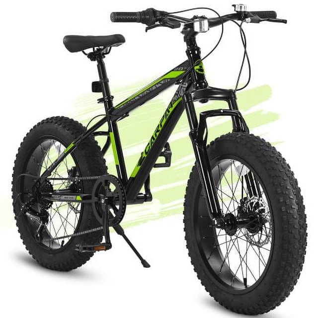 Bicicleta de montaña de 20 pulgadas para niños y adolescentes, marco de acero de alto carbono, frenos de disco, neumáticos anchos duraderos, suspensión delantera, 7 velocidades