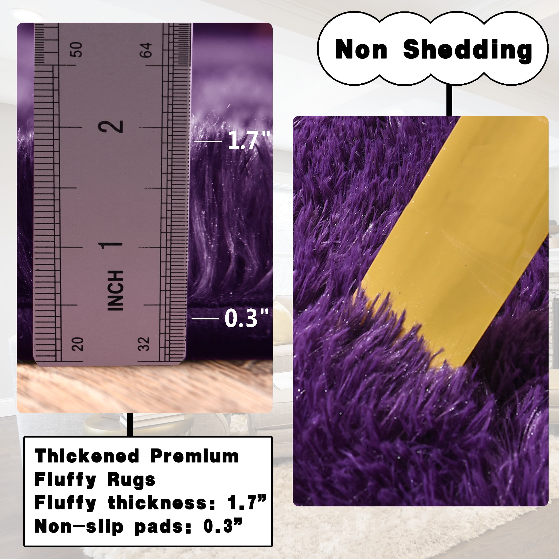 ZENELESS Solid Shag Collection Rug,4x6ft Grape Purple Fluffy Area Rugs Perfect for Kid's Room, Cloakroom