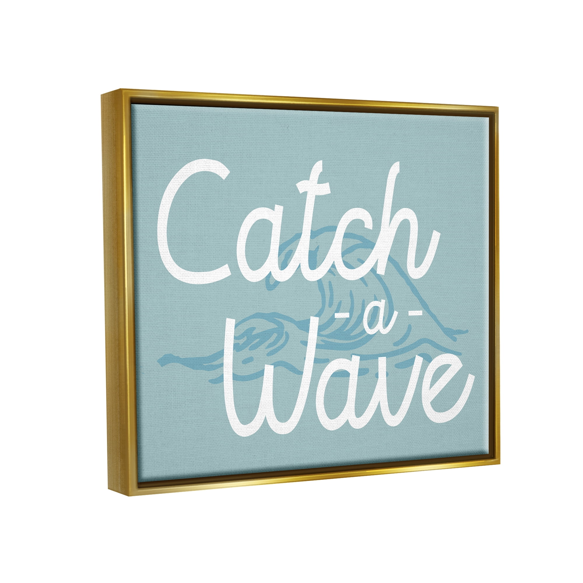 Stupell Industries Catch a Wave Phrase Landscape Painting Gold Floater Framed Canvas Art Print Wall Art, 21 x 17