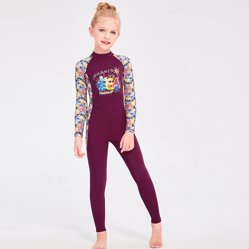3t Swimsuit Girls Kids' Long Sleeve Rash Guard Swimsuit UPF 50+