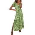 thumbnail image 1 of UPPADA Robe Maxi à Col en V pour Femme, Imprimé Floral, Robe d'Été Décontractée à Manches Courtes, Style Bohème, Robe de Plage avec Fente Latérale, Robe de Cocktail pour Fête, Robe Fleurie pour Femme Verte, P, 1 of 3