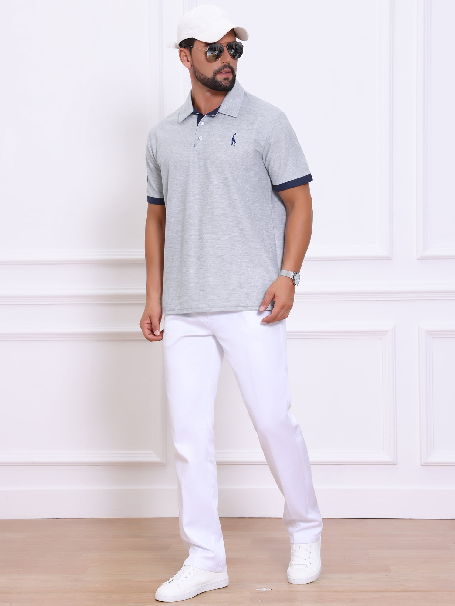 DARING DIVA Men's Pique Contrast Color Short Sleeve Golf Polo Shirts XL Gray