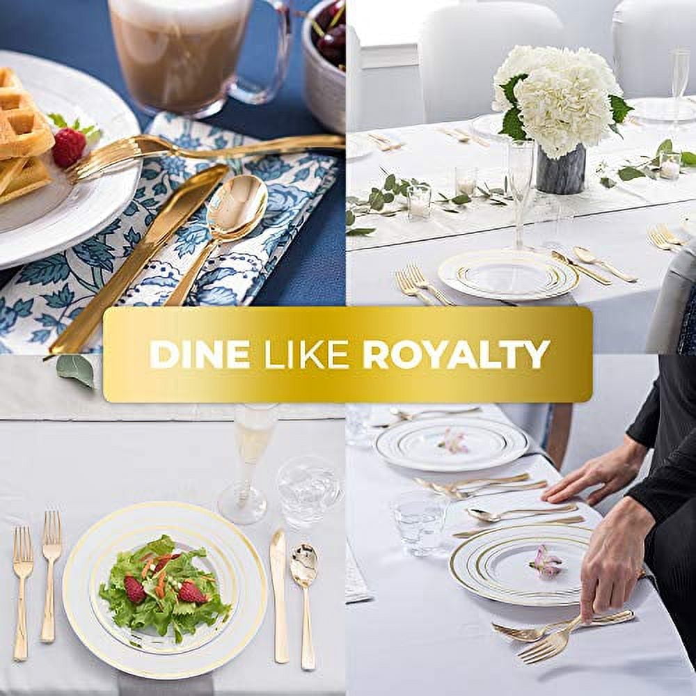 Gold Plastic Silverware Set (300-Pack) – Disposable Heavy Duty Cutlery, 100 Forks, 100 Knives, 100 Spoons for Parties, Weddings, Dinners & Holidays