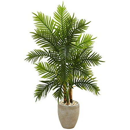 Nearly Natural artificial indoor 5' Areca Palm Artificial Tree in Sand Colored Planter (Real Touch)