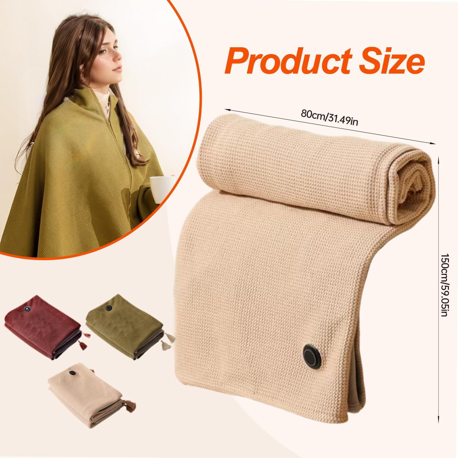 Portable Heated Blanket Shawl Wrap for Women, USB Electric Heating Blanket 60×31 Inch, Rapid Warm Wearable Electric Shawl, Machine Washable Heated Wrap for Neck & Shoulder (Green)