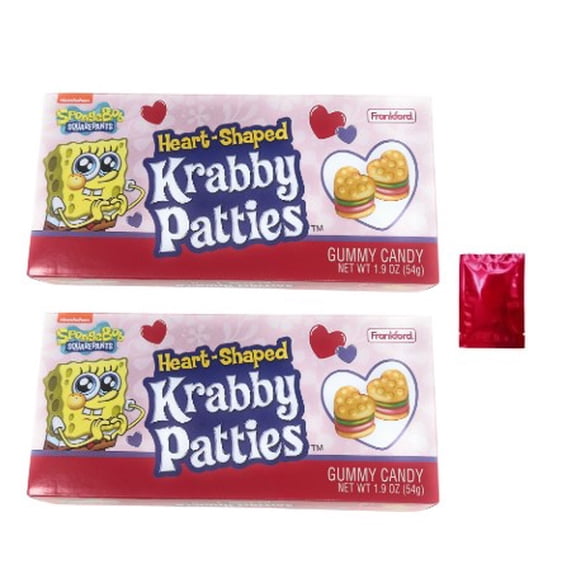 SpongeBob SquarePants Heart-Shaped Krabby Patties Gummy Candy - 1.9oz Box (Pack of 2) | Delicious Valentine’s Day Treats for Kids and Fans - Includes: Canzonet Pennette