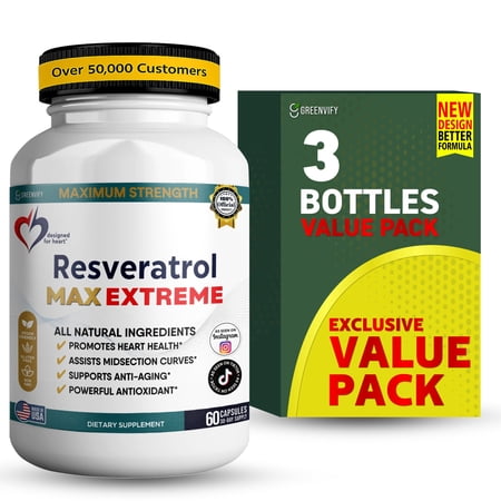 GreenVify Resveratrol Max Extreme Antioxidant Support Dietary Supplement Capsules