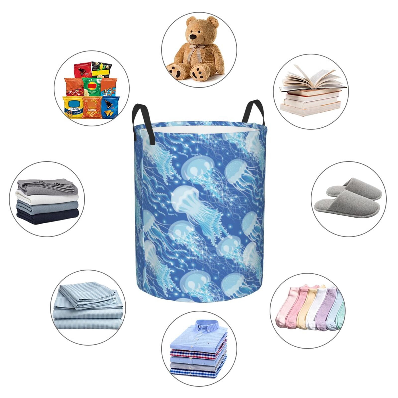 Large Laundry Basket with Handles - Dreamlike Jellyfish Kids Baby Dirty Clothes Laundry Hamper for Bedroom Aesthetic