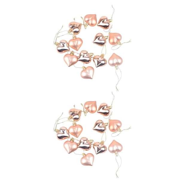 Kearding 12 Uds bolas de árbol de Navidad en forma de corazón adornos de Navidad decoración del jardín del hogar Oro rosa 2Conjunto