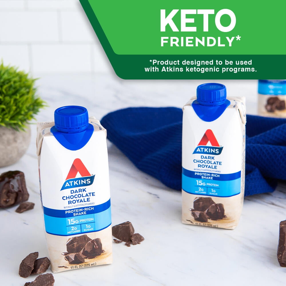 Atkins Gluten Free Protein-Rich Shake, Dark Chocolate Royale, Keto Friendly, 8 Count (Ready to Drink)