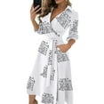 thumbnail image 2 of Lucakuins Mujeres Tie-up Vestido de Media Altura, Adultos Color Sólido/Estampado Manga Larga Escote en V Una Pieza Lucakuins  moda, 2 of 9