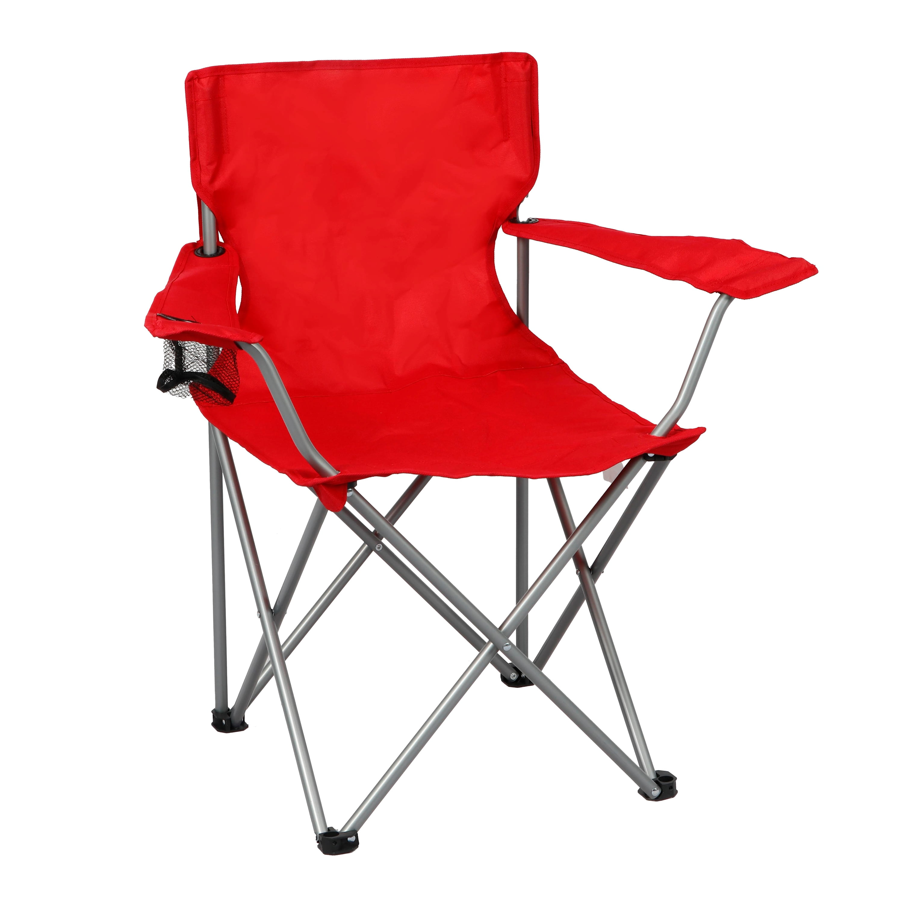 Ozark Trail Quad Folding Camp Chair with Cup Holder, Bright Red
