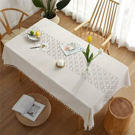 

UMMH Embroidery Linen Tablecloth With Tassels Dustproof Thicken Rectangular Wedding Dining Table Cover Tea Table Cloth