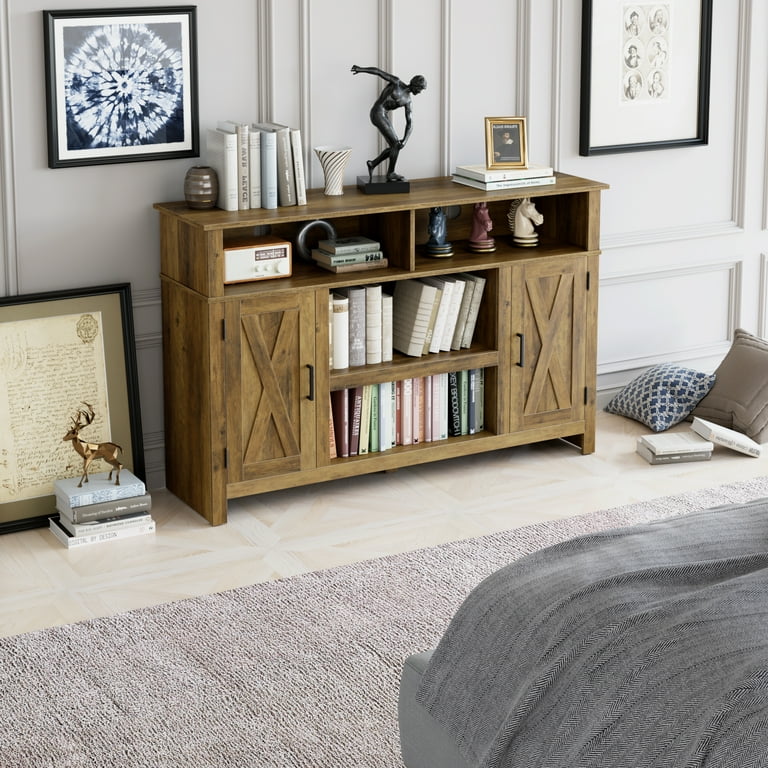 Homecho TV Stand for 55 inch TV Storage Cabinet Game for Living Room Bedroom Rustic Brown Finish