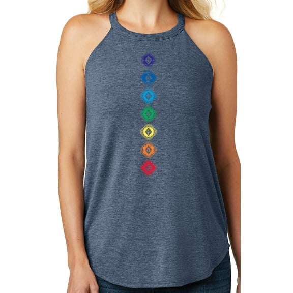 Women's 7 Diamond Chakras Yoga Tank Top, Extra Small Navy Blue
