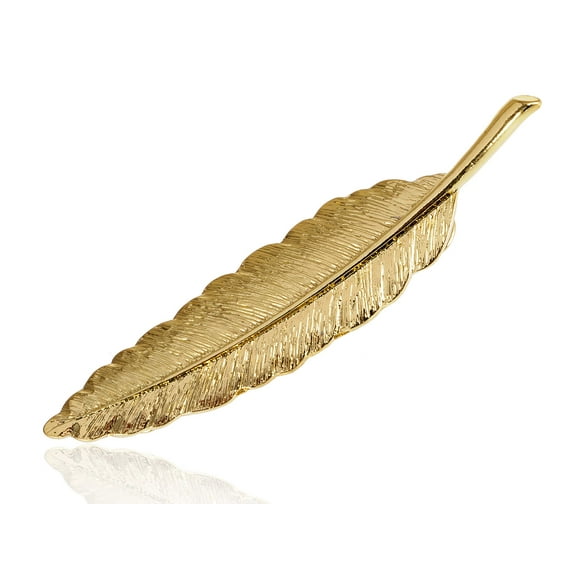 Golden Metal Tone Etched Solitary Leaf Fashion Brooch