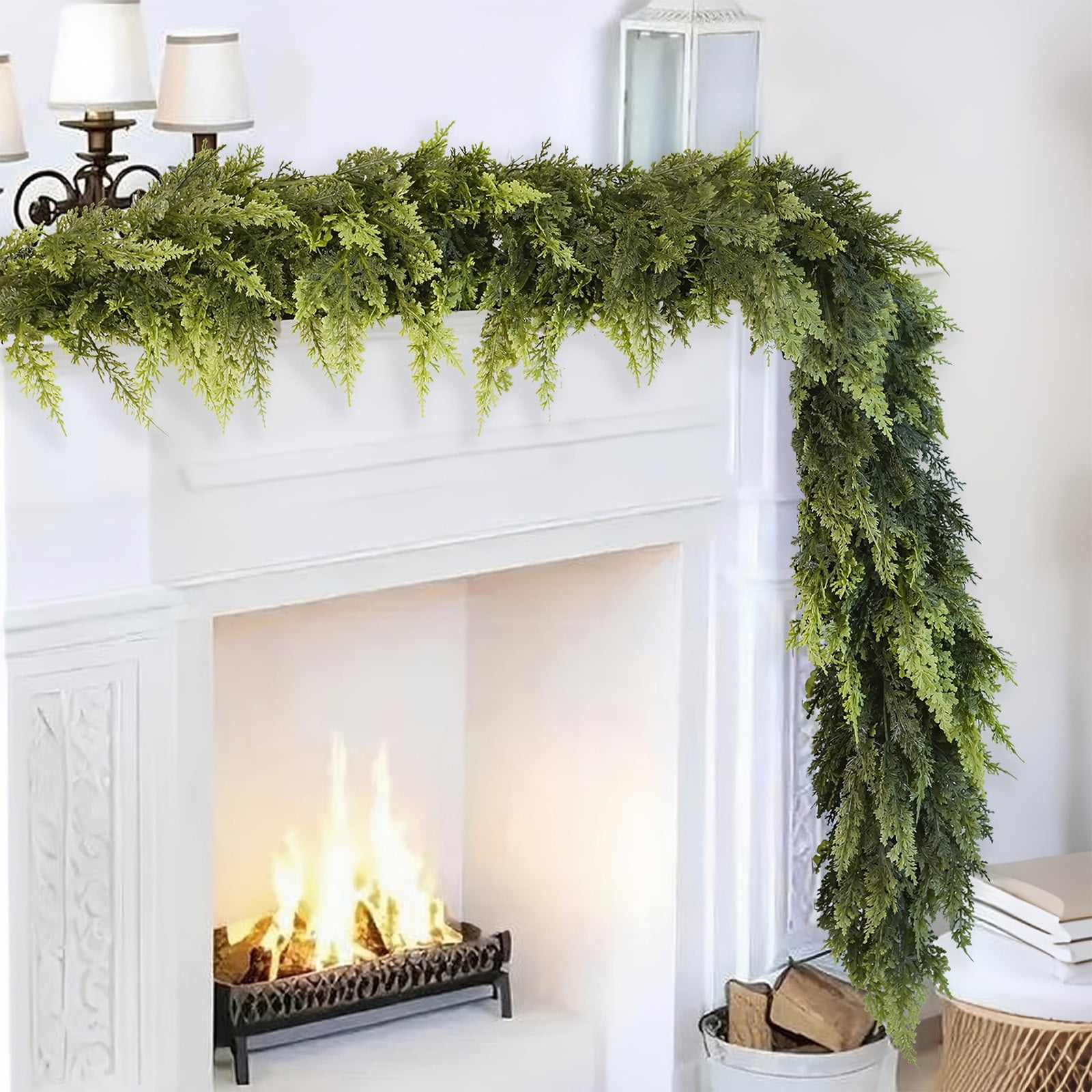 KOYPTL 9ft Christmas Garlands Norfolk Pine Garland Real Touch Artificial Faux Greenery Garland for Table, Mantle, Staires, Wall Holiday Indoor Outdoor Christmas Decorations(Lush)