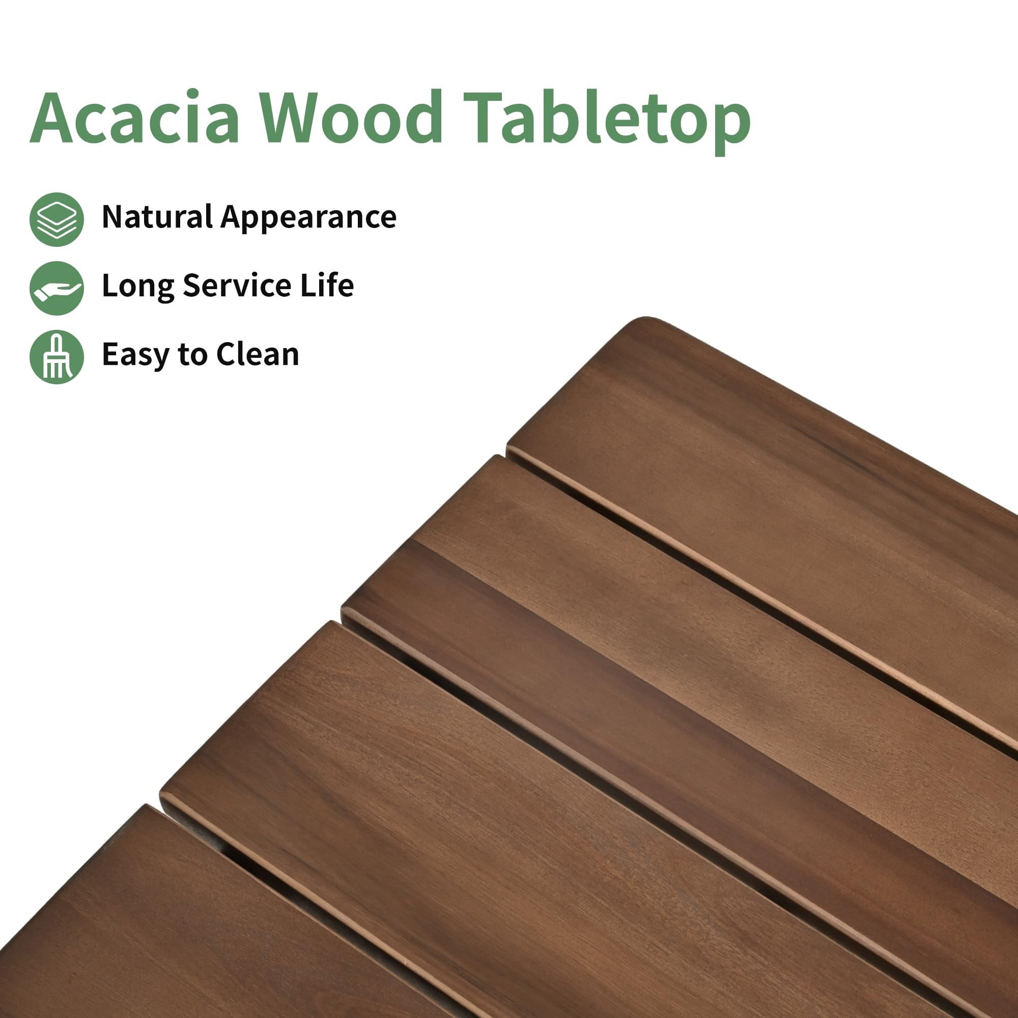 Aluminum Outdoor Patio Side Table with Acacia Wood Top, Square End Table, Weather-Resistant Small Table for Garden, Balcony, Lawn