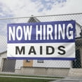 thumbnail image 2 of Now Hiring Maids 13 oz Heavy Duty Vinyl Banner House Cleaner Jobs Available Housekeeper Help Wanted Sign for Business Advertising Indoor/Outdoor Single-Sided w/ Metal Grommets (1.5x5 ft, Wh & Bl & Bk), 2 of 6