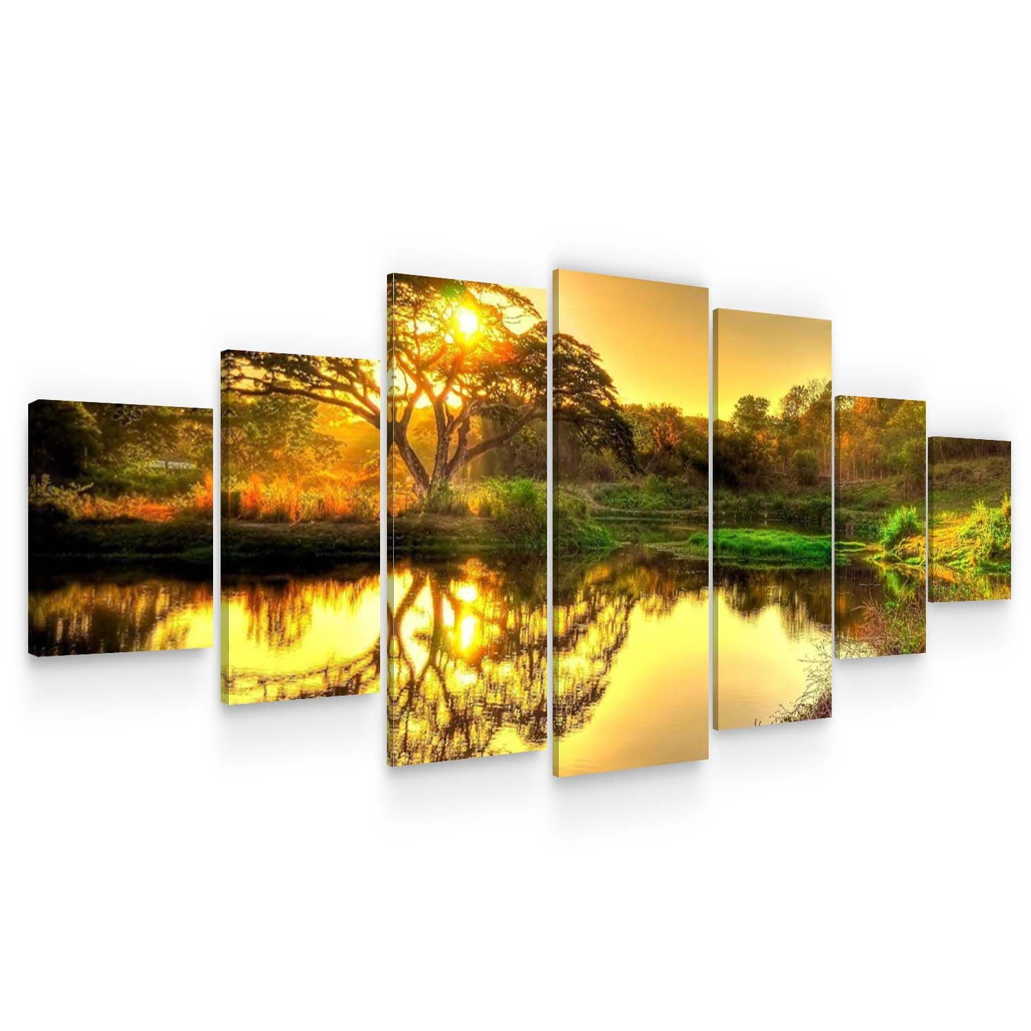 Startonight Large Canvas Wall Art Landscape Romantic Sunset on the Lake Huge Framed Modern