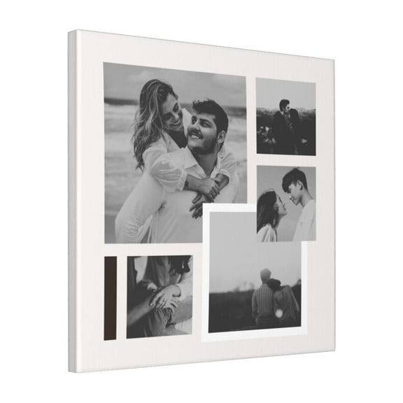 Custom Canvas Prints Beige Minimalist Couple Personalized Photo Image Collage DIY Framed Kit Wall Art Picture Room Decor 18x18 inch