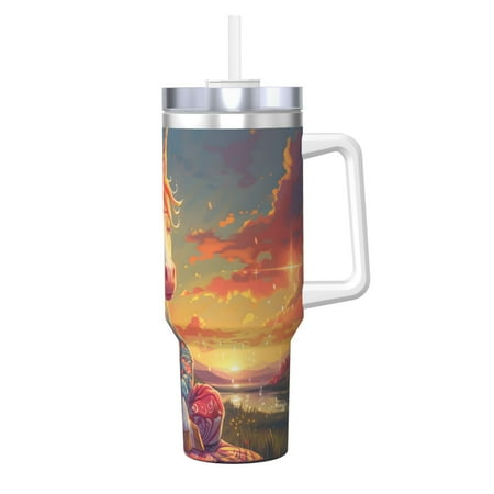 

Goofa Meditating Cute Horse Print 40oz Ice Bully With Handle And Straw Stainless Steel Vacuum Insulated Cup And 2 In 1 Straw Lid