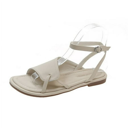 Women s Sandals Flat Shoes Sandals Summer Shoes Round Head 3.5 Cm Heel Buckle Black White Size 35-40 (Color : OneColor  Size : 38 Code)