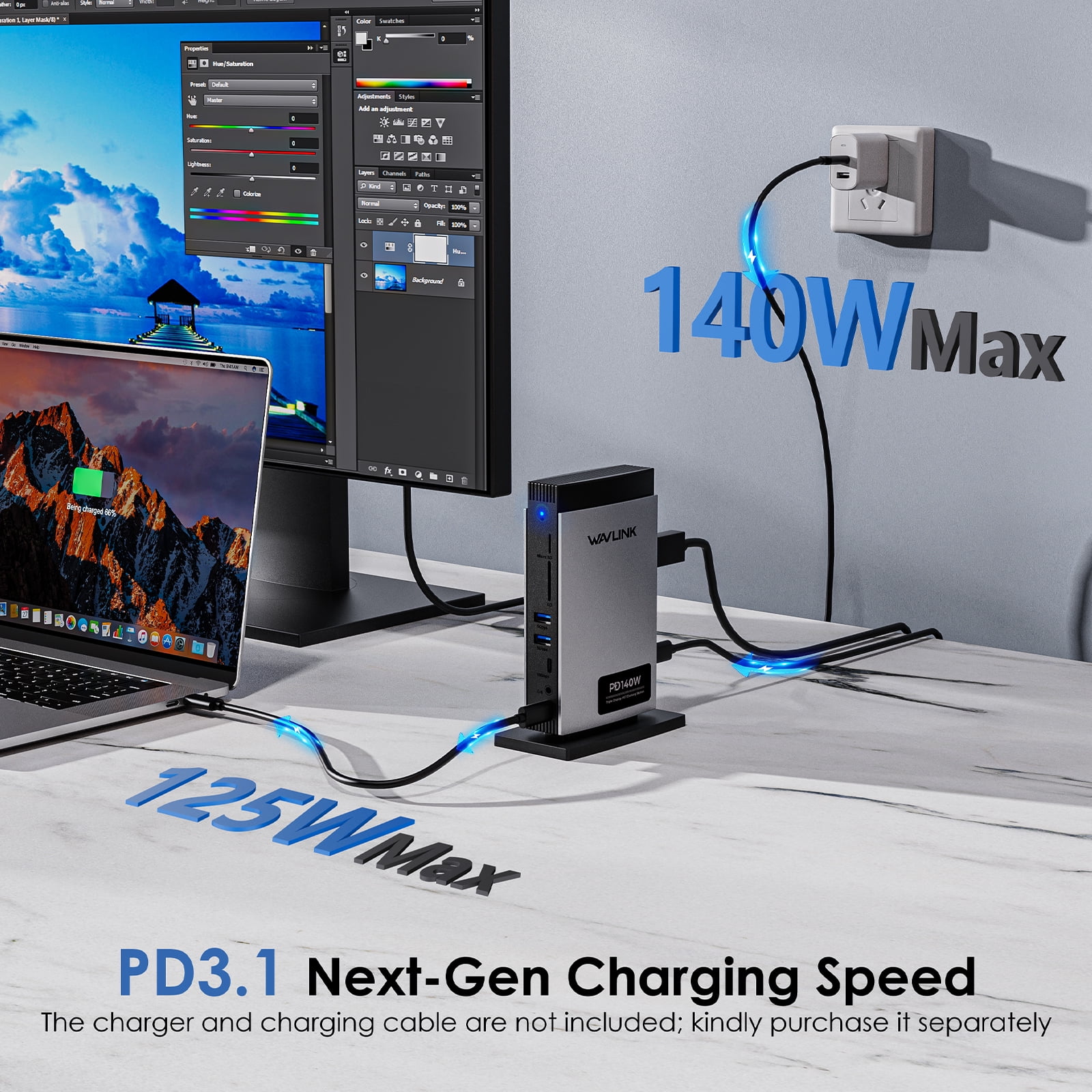 WAVLINK PD3.1 USB-C Triple Display Docking Station with 140W Power Delivery for M1/M2/M3&Win