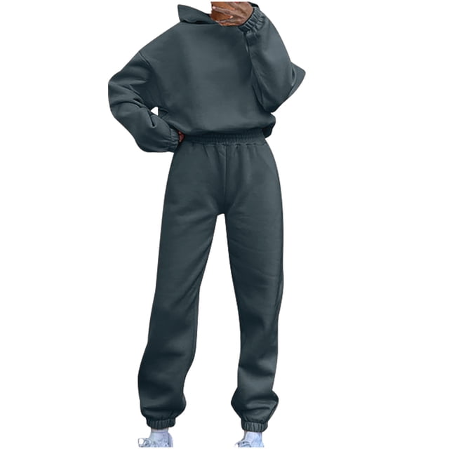 Yuyuzo Two Piece Set For Women Fleece Lined Lounge Outfits Crop Hoodies Jogger Sweatpants Tracksuit
