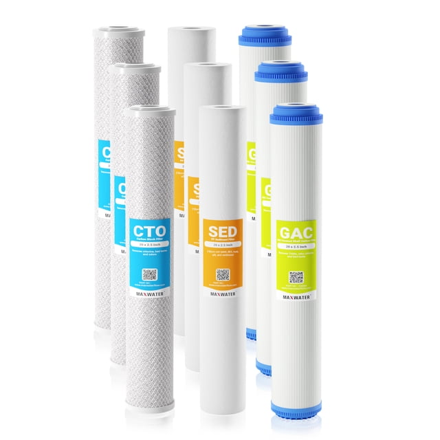 Max Water Ensemble de Filtres à Sédiments GAC CTO 20 Pouces x 2.5 Pouces