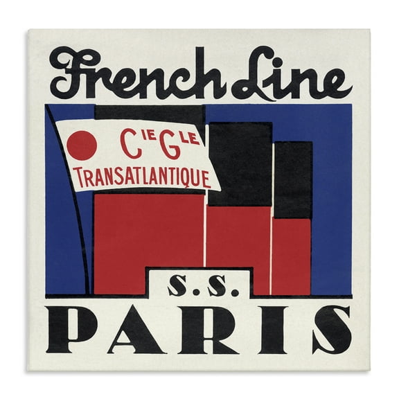 Stupell Industries SS Paris Vintage Banner Quotes and Sayings Painting Wrapped Canvas Canvas Art Print Wall Art, 17 x 17