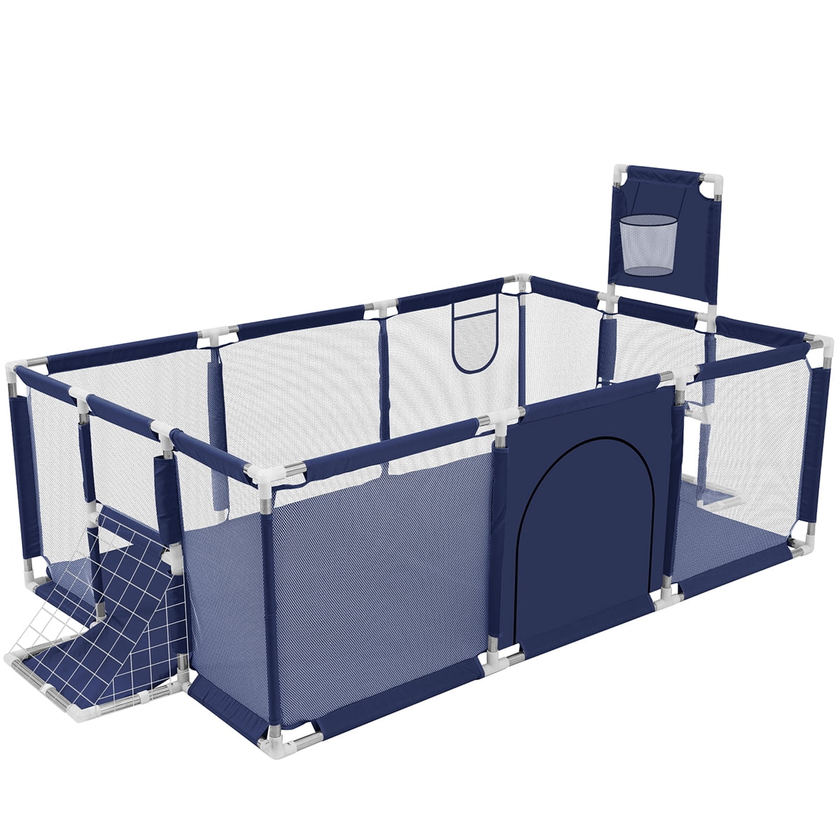 Baby Playpen, HDJ 71 inch Extra Large Baby Playard with Basketball Hoop and Breathable Mesh, Play Fence for Indoors Outdoors,Blue