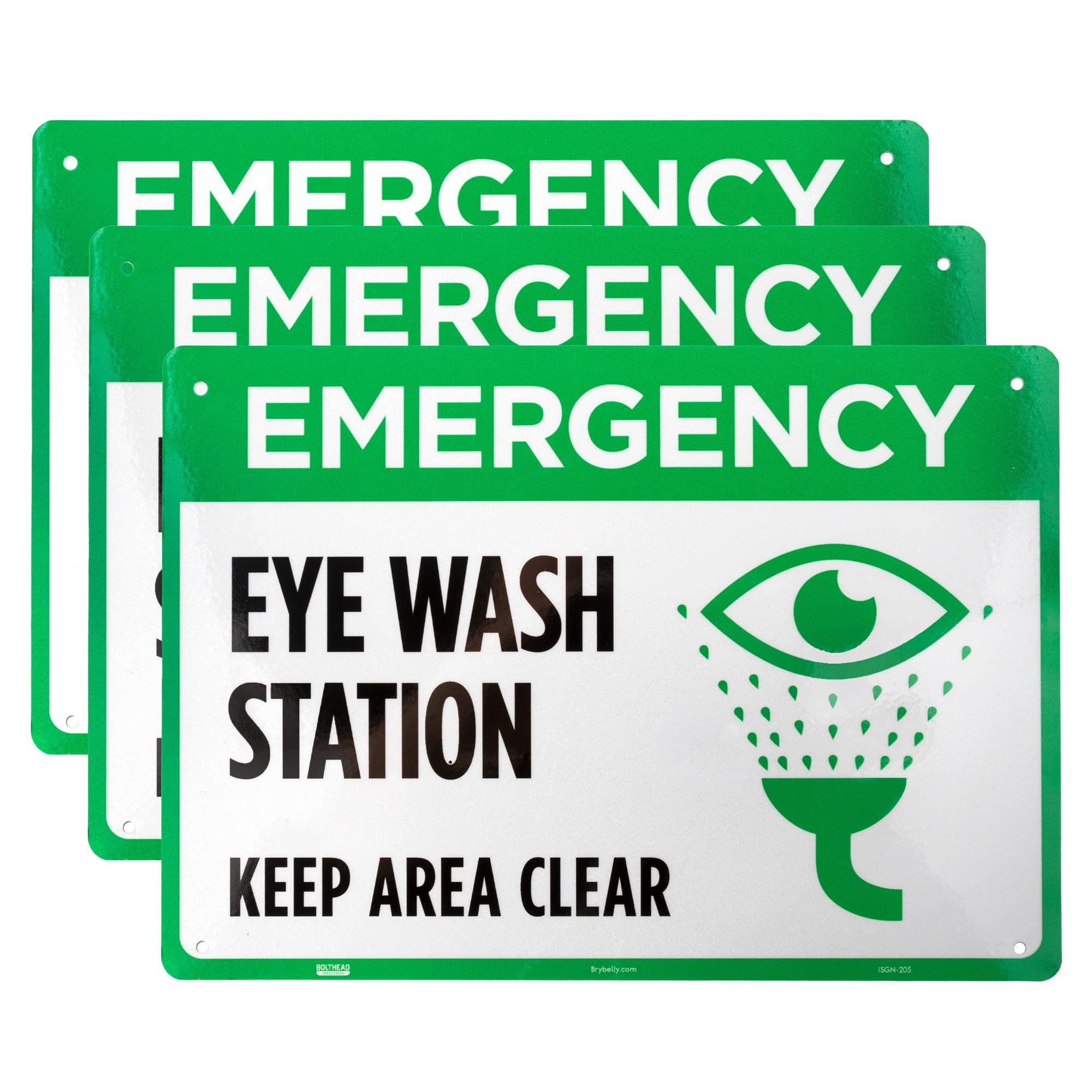 Emergency Eye Wash Station Sign 3Pack 10" x 7" Reflective Aluminum
