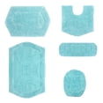 thumbnail image 3 of Home Weavers Waterford Collection 100% Cotton Non-Slip Bathroom Rug Set Machine Washable Bathroom Rug, Bath Rug, U Shaped Contour, Lid Cover, Toilet Tank Cover, Turquoise Color 5 Piece Bath rug set, 3 of 8