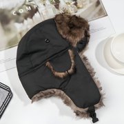 TELOLY Unisex Men Women Russian Hat Trapper Bomber Warm Trooper Ear Flaps Winter Ski Hat Solid Color Faux Fur Cap Headwear