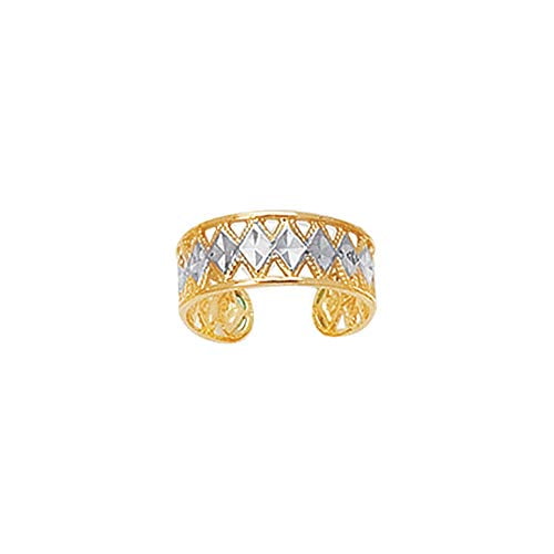 JewelStop 14K White and Yellow Gold Diamond-Cut Millgrain Design Cuff Style Adjustable Toe Ring, 1.3gr.