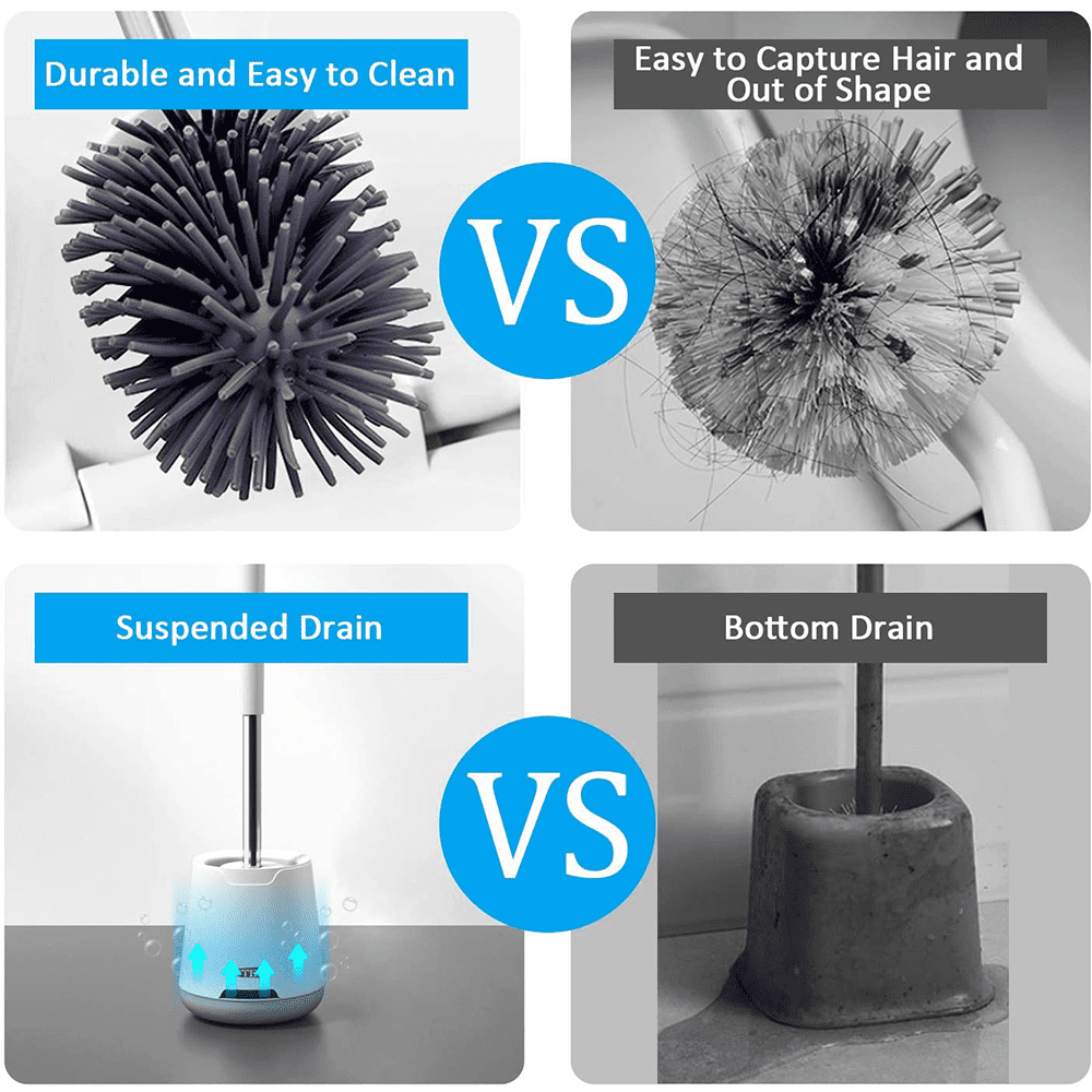 TPR Bristle Toilet Brush with Anti-Rust Handle and Ventilated Holder