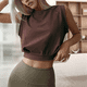 thumbnail image 4 of Camiseta Deportiva Corta para Mujer, , Sin Mangas, para Yoga, Correr, Gimnasio, Algodón, Marrón, Talla S, 4 of 7
