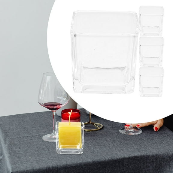 GOOHOCHY 4 pcs Clear Glass Tealight Holder Square Glass Taper Candle Holder Candlestick Holder