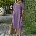 thumbnail image 6 of Dvprdro Crewneck Short Sleeve Side Drawstring Tie Hem Side Pockets Loose A Line Maxi Dress for Women 2026 Summer Beach Casual Solid, 6 of 7