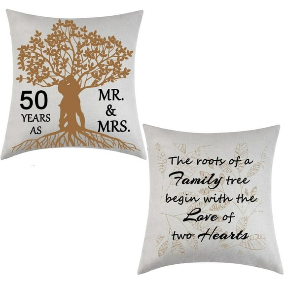 Wedding Anniversary Cushion Cover(Double Sided)-50 Years of Marriage Gift for Couple Gifts for Him Her Mum Husband Wife Grandma Grandad Aunt Friends, Anniversary Pillow Cases 18”x18” (50 years)