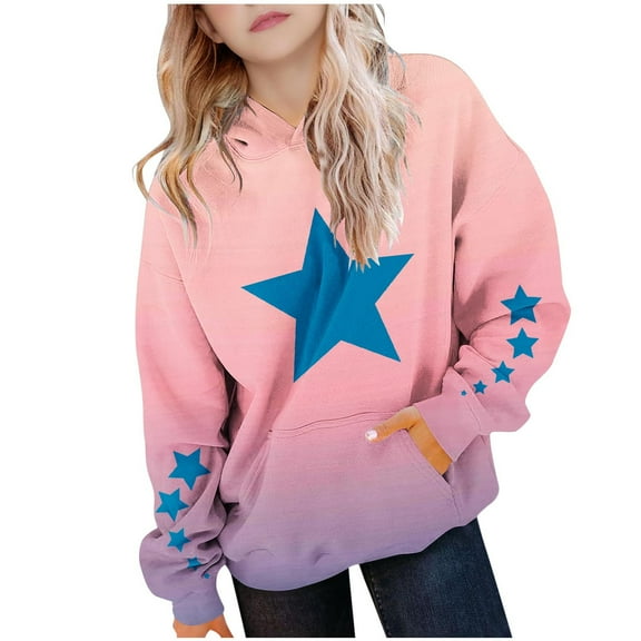 NAISIBABY Girls Fleece Hoodie Size 6, Long Sleeve with Pockets Fashion Graphic Pullover Hooded Sweatshirt Pink